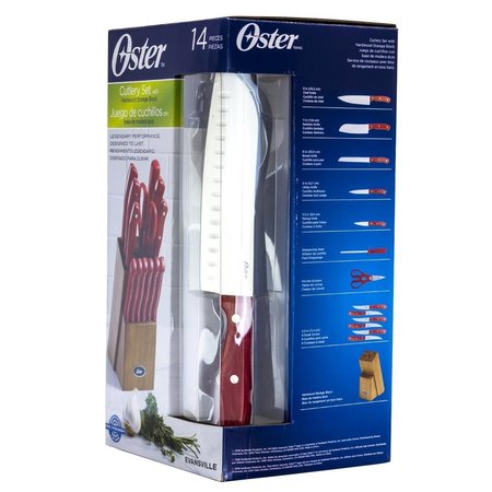 OSTER Stainless Steel Cutlery Set with Red Handles - 14 Piece OS336062